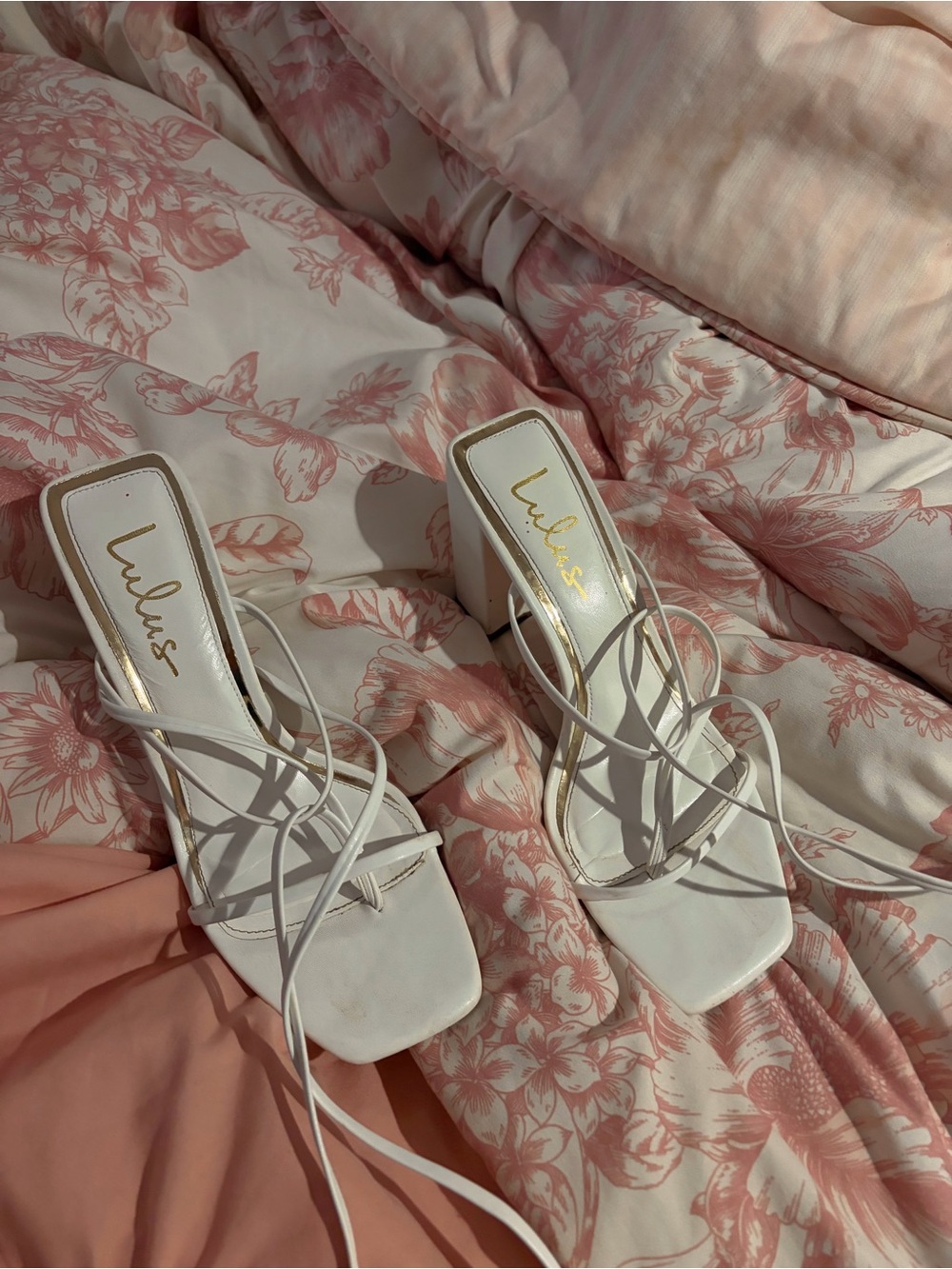 Lucy in the Sky White Lace-Up Square Toe Block Heels